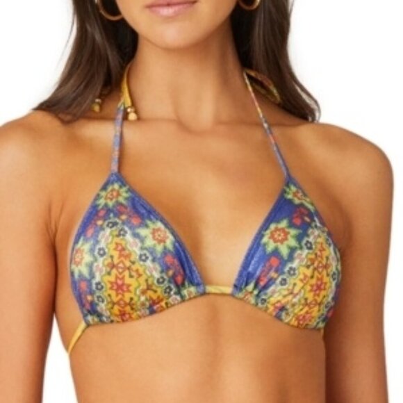 Shoshanna Mitered Printed Halter Triangle Swim Bikini Top Size L Multicolor - Picture 1 of 3
